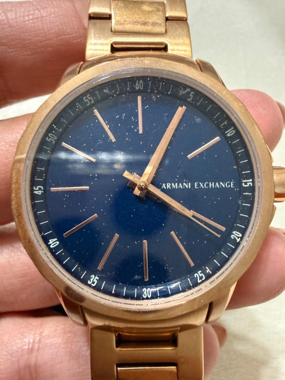 Armani Exchange Gold-Tone Watch with Blue Dial